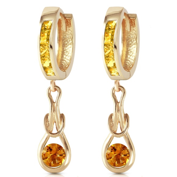 Galaxy Gold Products Jewelry - SOLID GOLD HUGGIE EARRINGS WITH DANGLING CITRINES